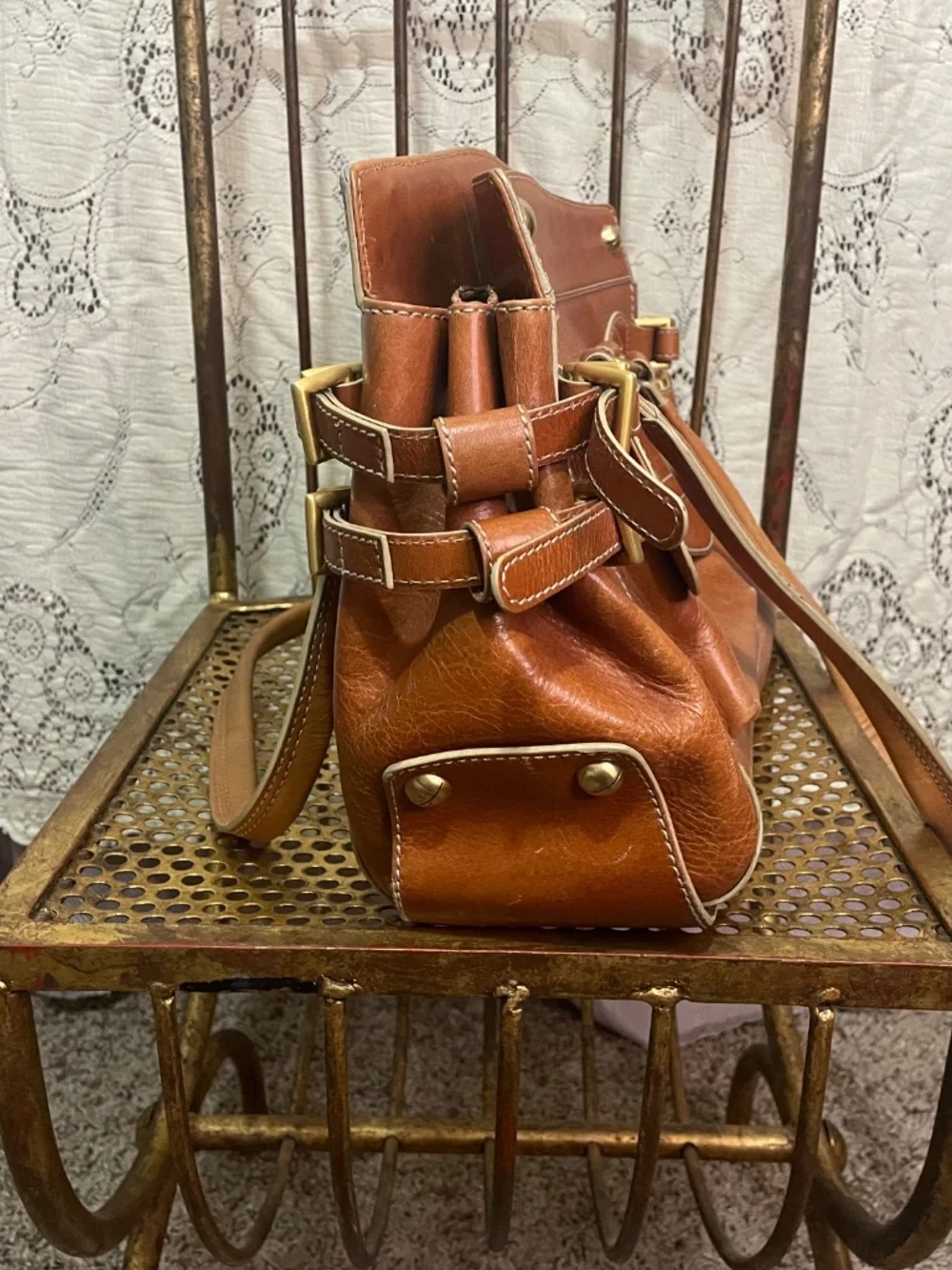 Maxx New York: cognac brown leather satchel